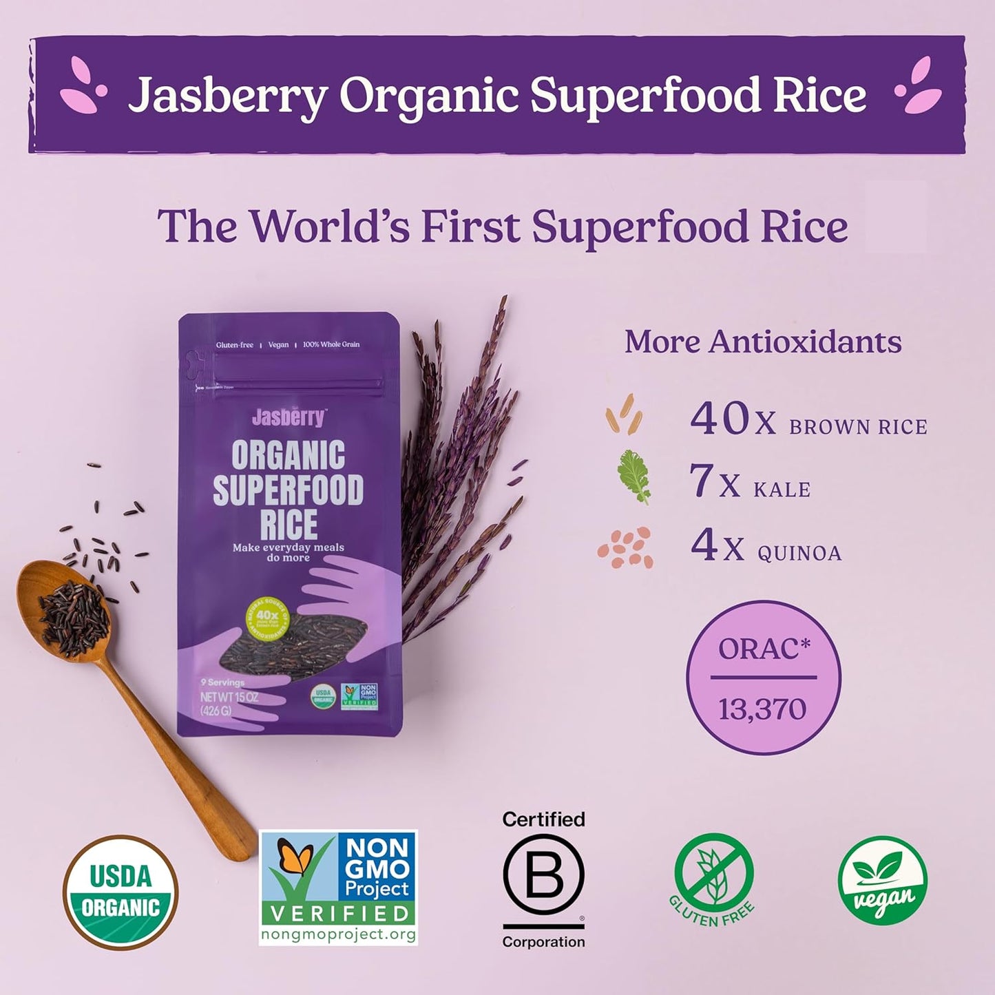 Jasberry Organic Superfood Rice: Gluten-Free, Nutrient-Rich. Health Food, Packed with Antioxidants