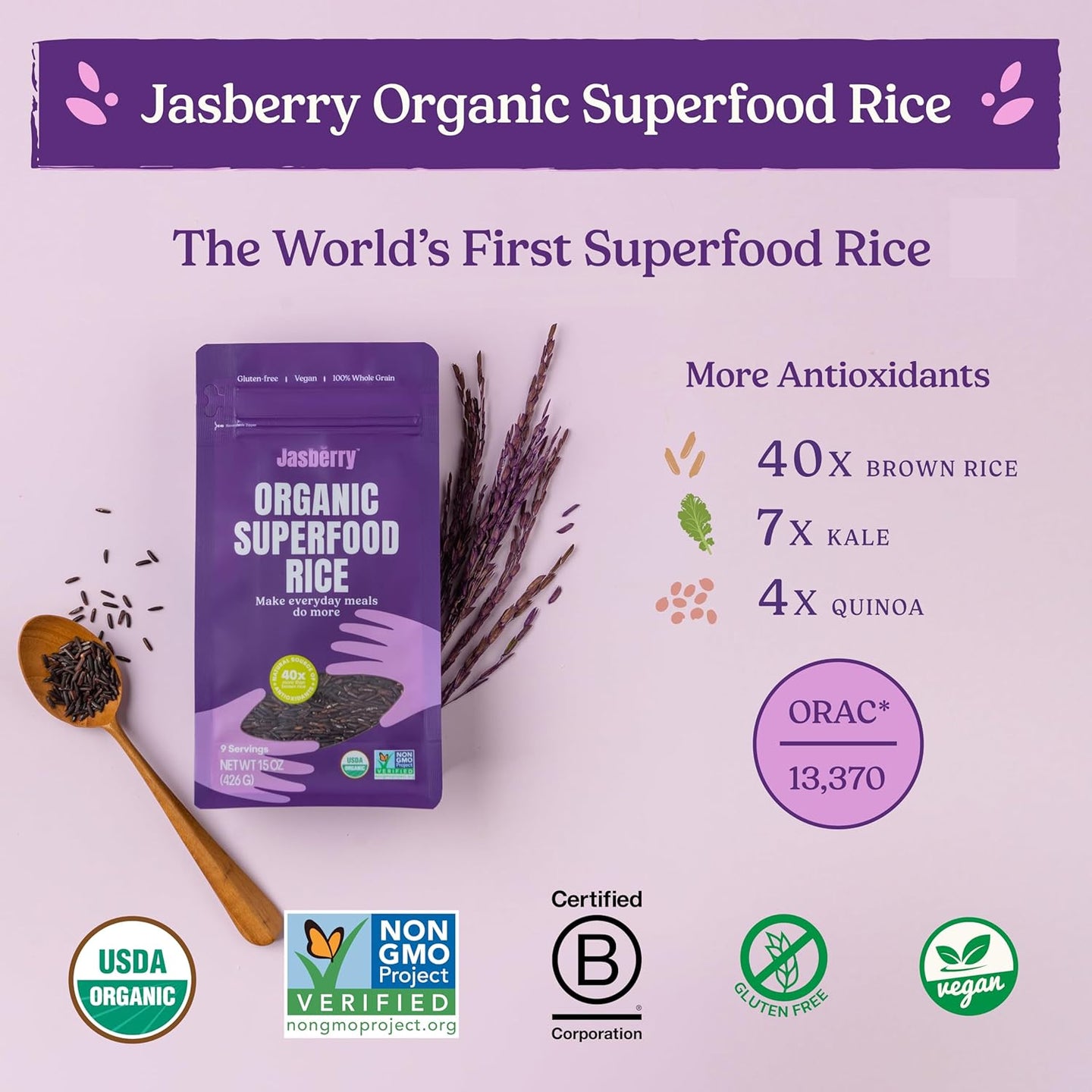Jasberry Organic Superfood Rice: Gluten-Free, Nutrient-Rich. Health Food, Packed with Antioxidants