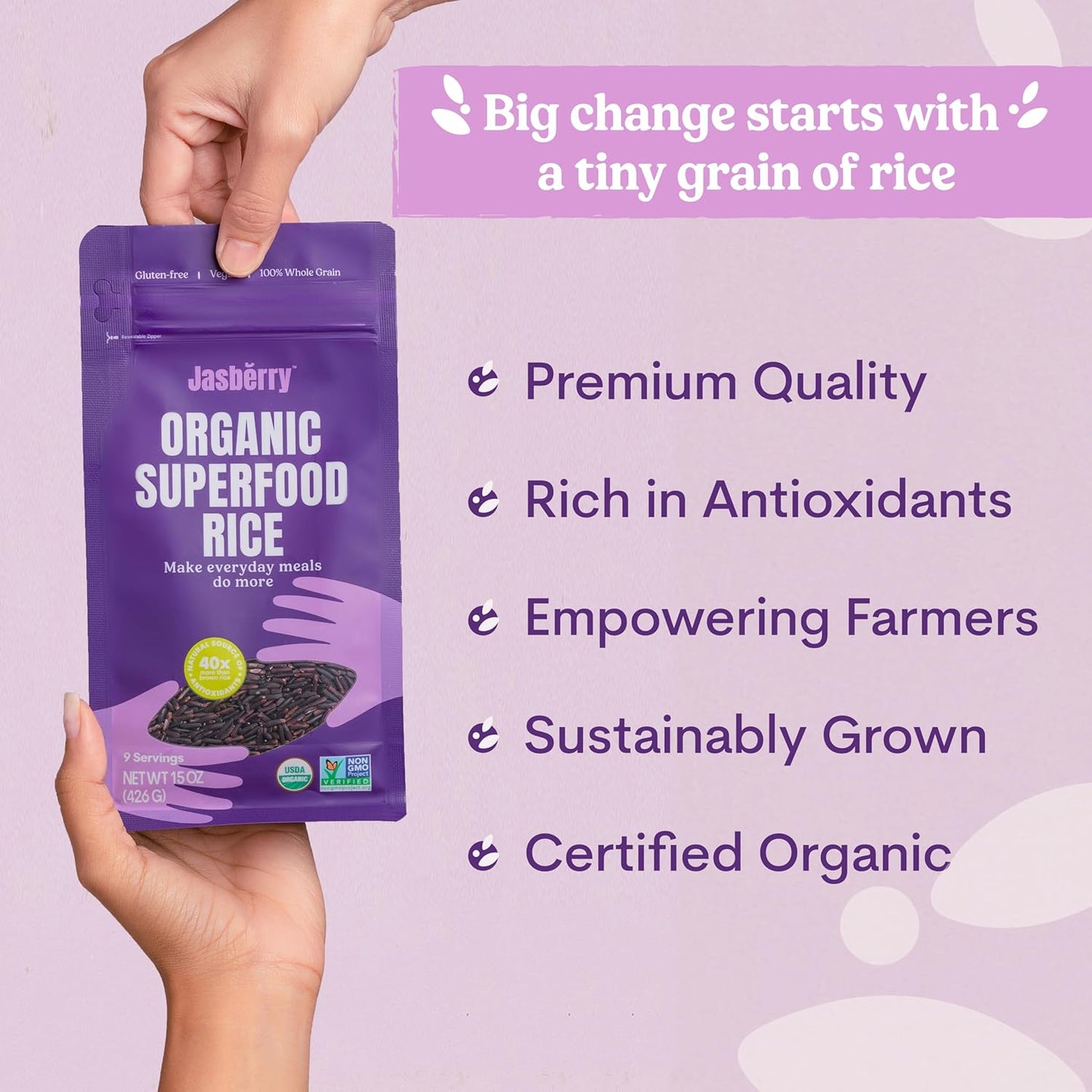 Jasberry Organic Superfood Rice: Gluten-Free, Nutrient-Rich. Health Food, Packed with Antioxidants